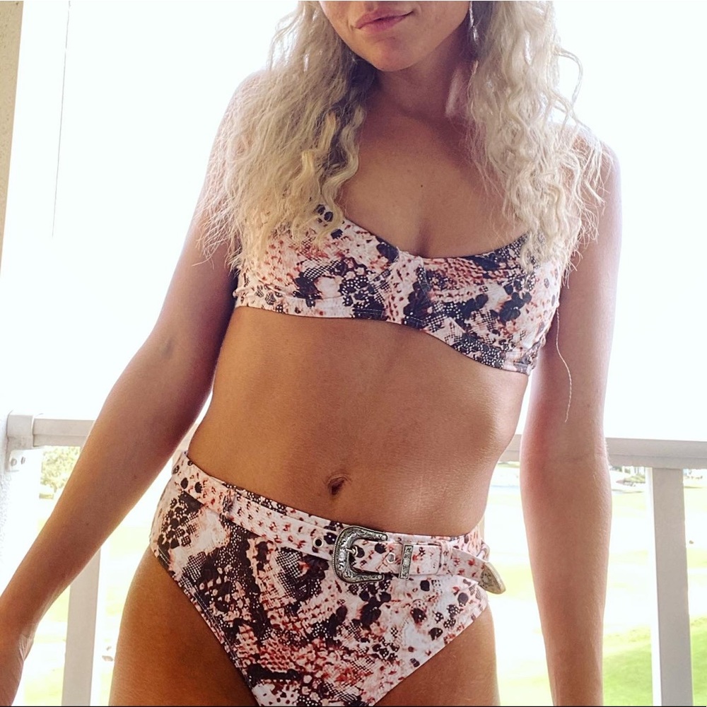 Rare pink snake print high waisted bikini
